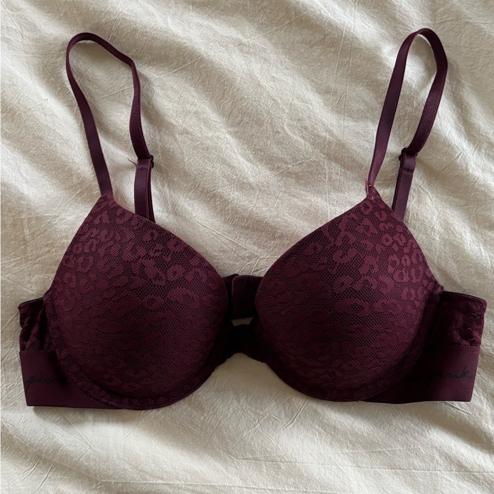 PINK Victoria's Secret Purple Bra with Lace Detailing and Underwire Supp…
